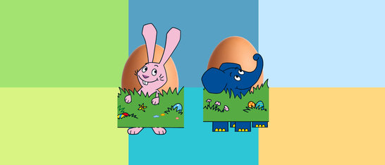 Banderolen für Ei mit Hase und Elefant auf Kästchen