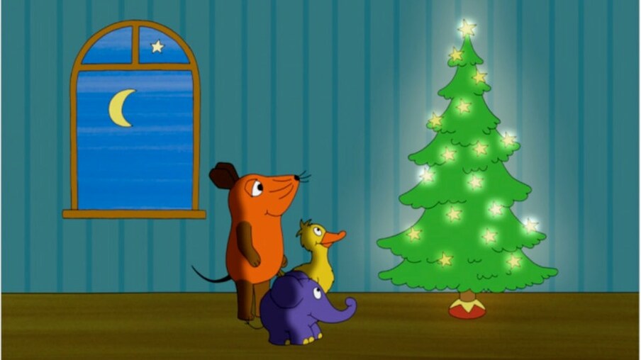 Maus, Elefant und Ente mit Weihnachtsbaum