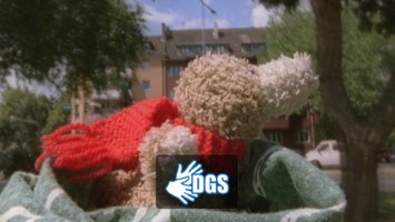 Kuscheltier mit rotem Schal, DGS-Logo