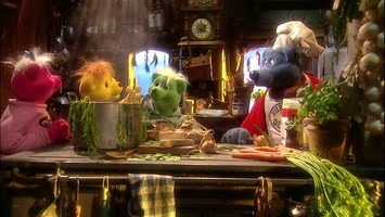 Käptn Blaubär kocht mit seinen Enkeln.