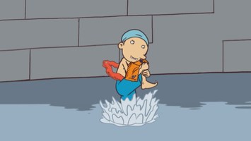 Oskar springt ins Wasser