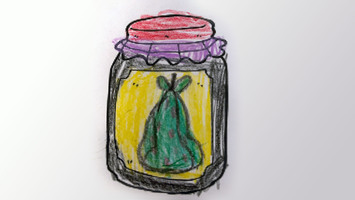 Zeichnung eines Marmeladenglases mit Birnenetikett