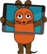 Die Maus hält ein Smartphone hoch
