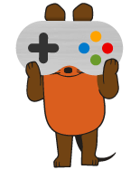 Maus hält sich ein Gamepad vor ihr Gesicht