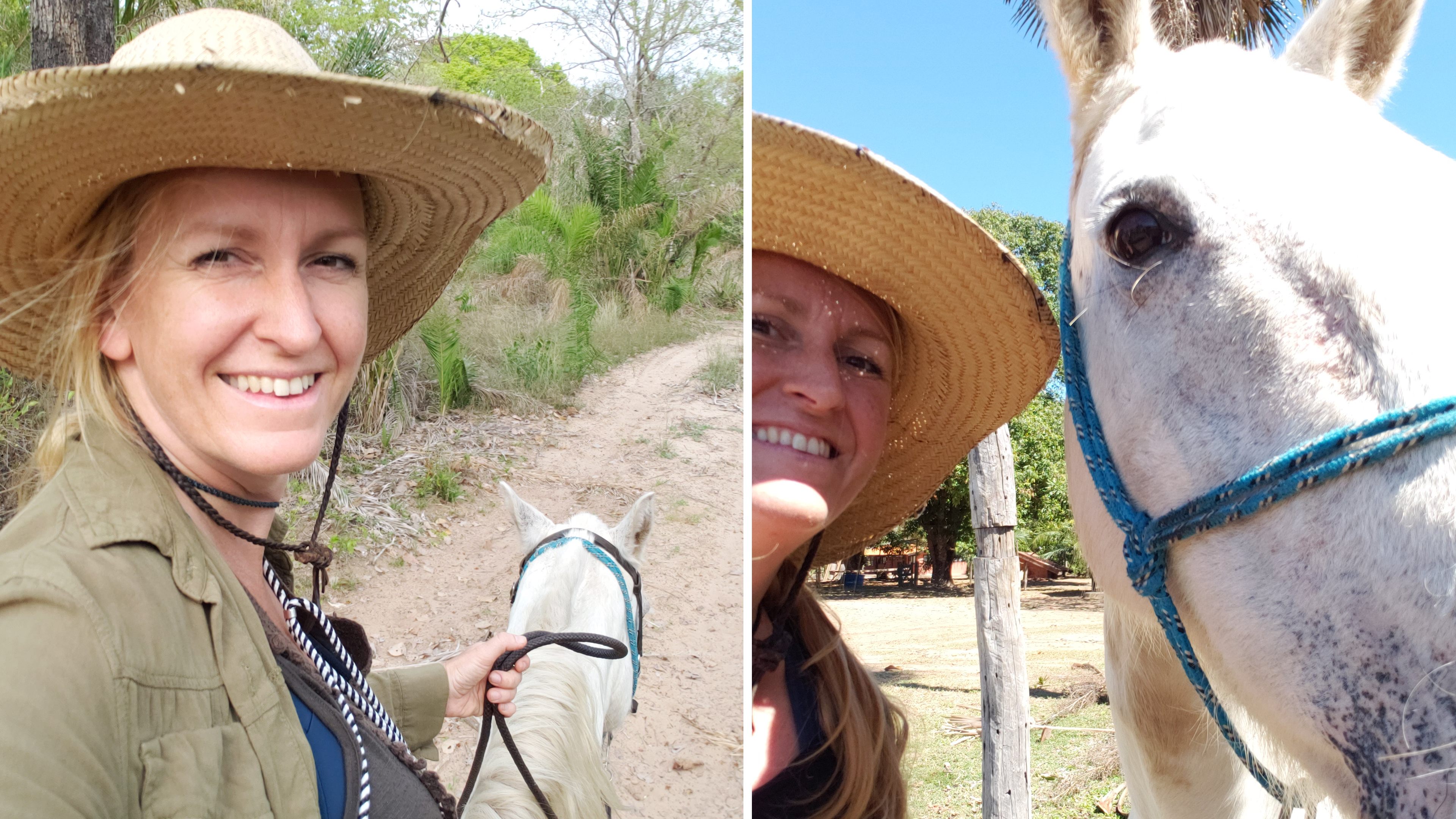 Zwei Selfies von Lydia und ihrem Pferd