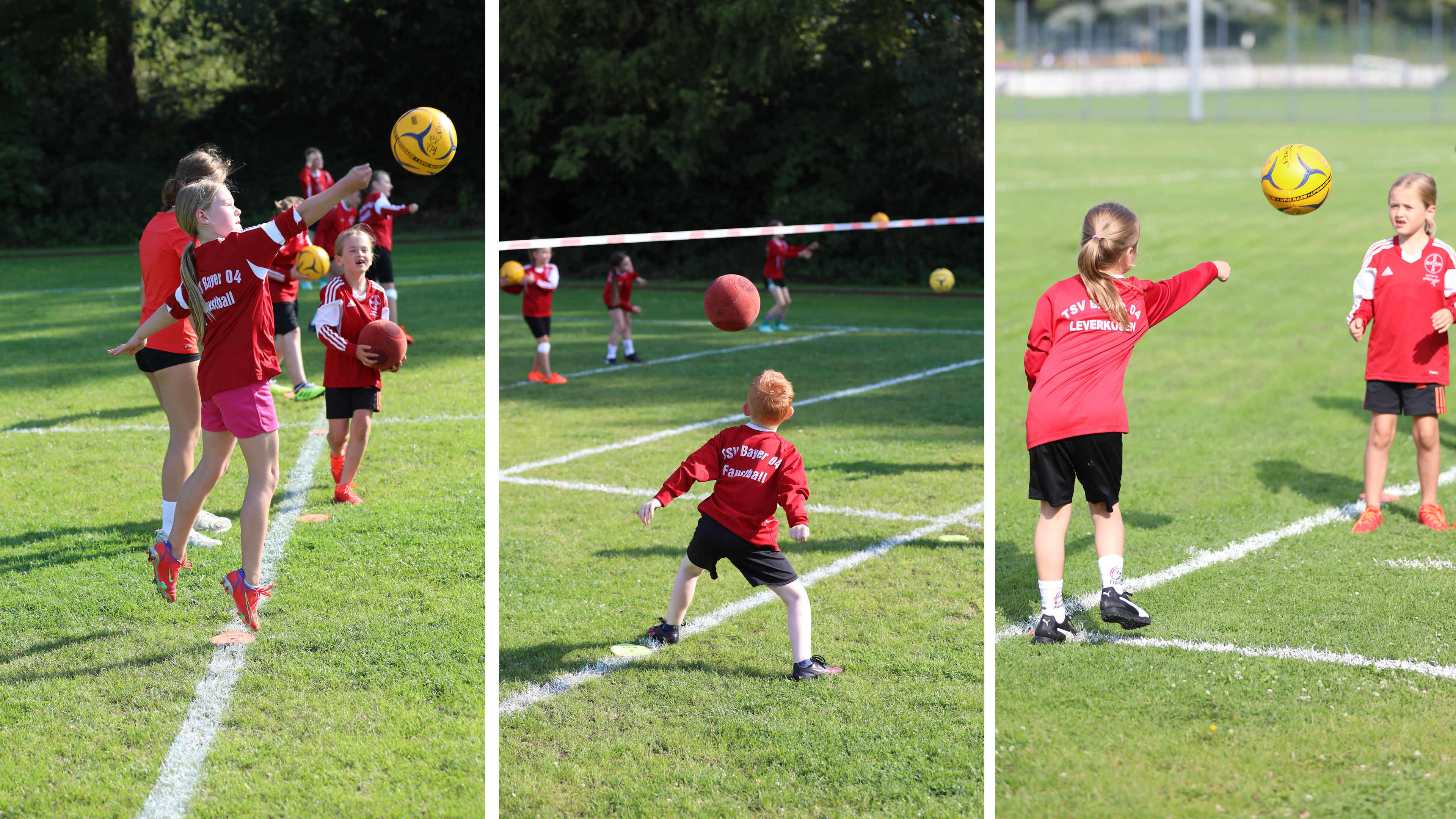 Bildrechte: WDR Drei Bilder von Kindern beim Faustball-Training