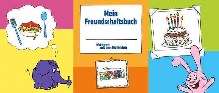 Deckblatt Freundschaftsbuch mit Elefant und Hase