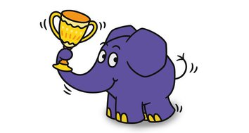 Der Elefant mit einem Pokal im Rüssel