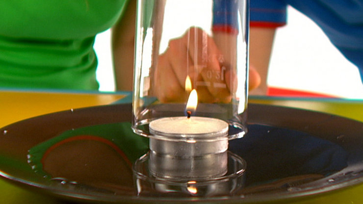 Tanja stülpt das Glas über das Teelicht.